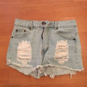 High waisted jean shorts.